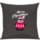 Kinder Kissen, Merry Christmas Pinguin Frohe Weihnachten, Kuschelkissen Couch Deko, Farbe dunkelgrau