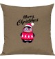 Kinder Kissen, Merry Christmas Pinguin Frohe Weihnachten, Kuschelkissen Couch Deko, Farbe hellbraun