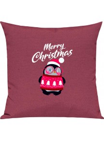 Kinder Kissen, Merry Christmas Pinguin Frohe Weihnachten, Kuschelkissen Couch Deko, Farbe pink