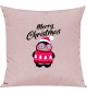 Kinder Kissen, Merry Christmas Pinguin Frohe Weihnachten, Kuschelkissen Couch Deko, Farbe rosa