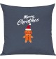 Kinder Kissen, Merry Christmas Lebkuchenmänchen Frohe Weihnachten, Kuschelkissen Couch Deko, Farbe blau