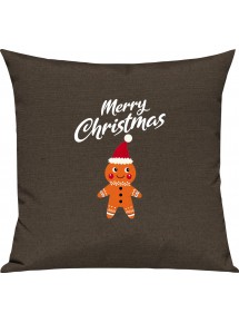 Kinder Kissen, Merry Christmas Lebkuchenmänchen Frohe Weihnachten, Kuschelkissen Couch Deko, Farbe braun