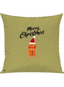 Kinder Kissen, Merry Christmas Lebkuchenmänchen Frohe Weihnachten, Kuschelkissen Couch Deko, Farbe hellgruen