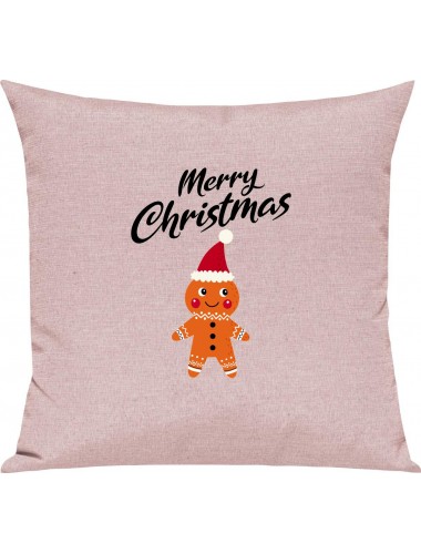Kinder Kissen, Merry Christmas Lebkuchenmänchen Frohe Weihnachten, Kuschelkissen Couch Deko, Farbe rosa