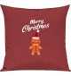 Kinder Kissen, Merry Christmas Lebkuchenmänchen Frohe Weihnachten, Kuschelkissen Couch Deko, Farbe rot