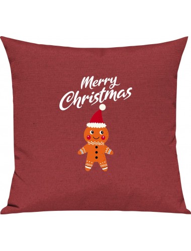 Kinder Kissen, Merry Christmas Lebkuchenmänchen Frohe Weihnachten, Kuschelkissen Couch Deko, Farbe rot