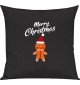Kinder Kissen, Merry Christmas Lebkuchenmänchen Frohe Weihnachten, Kuschelkissen Couch Deko, Farbe schwarz