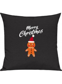 Kinder Kissen, Merry Christmas Lebkuchenmänchen Frohe Weihnachten, Kuschelkissen Couch Deko, Farbe schwarz