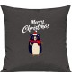 Kinder Kissen, Merry Christmas Bär Frohe Weihnachten, Kuschelkissen Couch Deko, Farbe dunkelgrau
