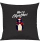 Kinder Kissen, Merry Christmas Bär Frohe Weihnachten, Kuschelkissen Couch Deko, Farbe schwarz