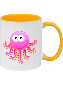 Kindertasse Tasse, Krake OktopusTiere Tier Natur, Tasse Kaffee Tee, gelb