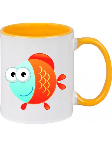 Kindertasse Tasse, Fisch Fish Tiere Tier Natur, Tasse Kaffee Tee, gelb