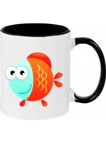 Kindertasse Tasse, Fisch Fish Tiere Tier Natur, Tasse Kaffee Tee, schwarz