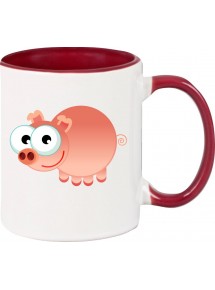 Kindertasse Tasse, Schwein Ferkel Pig Tiere Tier Natur, Tasse Kaffee Tee, burgundy