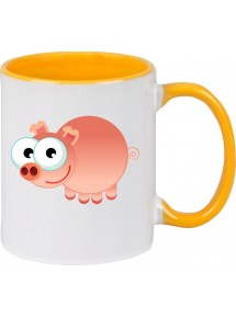 Kindertasse Tasse, Schwein Ferkel Pig Tiere Tier Natur, Tasse Kaffee Tee, gelb