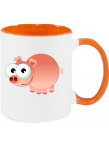 Kindertasse Tasse, Schwein Ferkel Pig Tiere Tier Natur, Tasse Kaffee Tee, orange