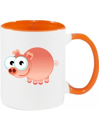 Kindertasse Tasse, Schwein Ferkel Pig Tiere Tier Natur, Tasse Kaffee Tee, orange