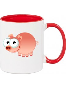 Kindertasse Tasse, Schwein Ferkel Pig Tiere Tier Natur, Tasse Kaffee Tee, rot