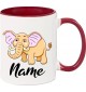 Kindertasse Tasse, Elefant Elephant mit Wunschnamen Tiere Tier Natur, Tasse Kaffee Tee, burgundy
