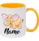Kindertasse Tasse, Elefant Elephant mit Wunschnamen Tiere Tier Natur, Tasse Kaffee Tee, gelb