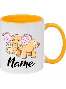 Kindertasse Tasse, Elefant Elephant mit Wunschnamen Tiere Tier Natur, Tasse Kaffee Tee, gelb