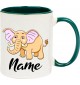 Kindertasse Tasse, Elefant Elephant mit Wunschnamen Tiere Tier Natur, Tasse Kaffee Tee, gruen