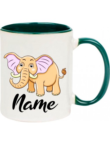 Kindertasse Tasse, Elefant Elephant mit Wunschnamen Tiere Tier Natur, Tasse Kaffee Tee, gruen