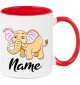 Kindertasse Tasse, Elefant Elephant mit Wunschnamen Tiere Tier Natur, Tasse Kaffee Tee, rot