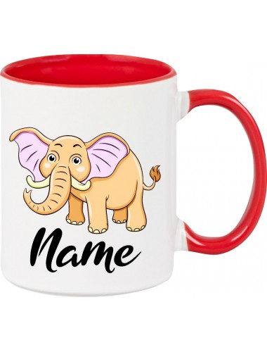 Kindertasse Tasse, Elefant Elephant mit Wunschnamen Tiere Tier Natur, Tasse Kaffee Tee, rot