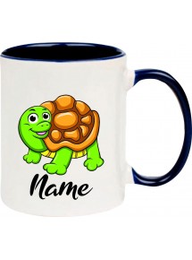 Kindertasse Tasse, Schildkröte Turtle mit Wunschnamen Tiere Tier Natur, Tasse Kaffee Tee, blau