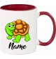 Kindertasse Tasse, Schildkröte Turtle mit Wunschnamen Tiere Tier Natur, Tasse Kaffee Tee, burgundy