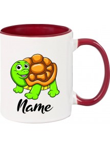 Kindertasse Tasse, Schildkröte Turtle mit Wunschnamen Tiere Tier Natur, Tasse Kaffee Tee, burgundy