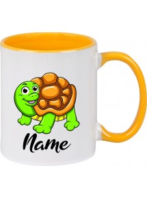 Kindertasse Tasse, Schildkröte Turtle mit Wunschnamen Tiere Tier Natur, Tasse Kaffee Tee, gelb