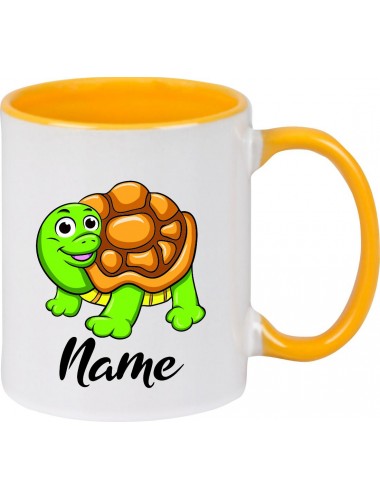Kindertasse Tasse, Schildkröte Turtle mit Wunschnamen Tiere Tier Natur, Tasse Kaffee Tee, gelb