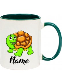 Kindertasse Tasse, Schildkröte Turtle mit Wunschnamen Tiere Tier Natur, Tasse Kaffee Tee, gruen