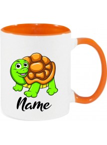 Kindertasse Tasse, Schildkröte Turtle mit Wunschnamen Tiere Tier Natur, Tasse Kaffee Tee, orange