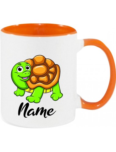 Kindertasse Tasse, Schildkröte Turtle mit Wunschnamen Tiere Tier Natur, Tasse Kaffee Tee, orange