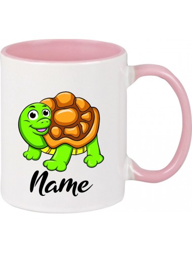 Kindertasse Tasse, Schildkröte Turtle mit Wunschnamen Tiere Tier Natur, Tasse Kaffee Tee, rosa
