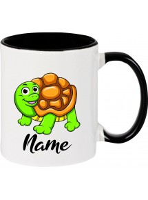 Kindertasse Tasse, Schildkröte Turtle mit Wunschnamen Tiere Tier Natur, Tasse Kaffee Tee, schwarz