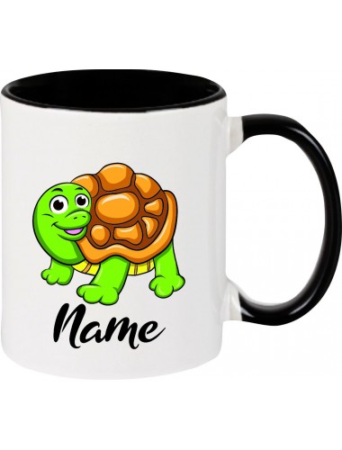 Kindertasse Tasse, Schildkröte Turtle mit Wunschnamen Tiere Tier Natur, Tasse Kaffee Tee, schwarz