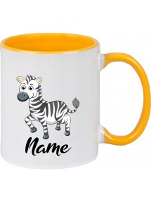 Kindertasse Tasse, Zebra mit Wunschnamen Tiere Tier Natur, Tasse Kaffee Tee, gelb