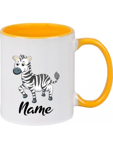 Kindertasse Tasse, Zebra mit Wunschnamen Tiere Tier Natur, Tasse Kaffee Tee, gelb