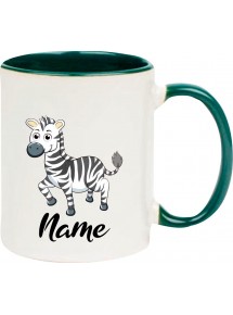 Kindertasse Tasse, Zebra mit Wunschnamen Tiere Tier Natur, Tasse Kaffee Tee, gruen