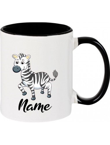 Kindertasse Tasse, Zebra mit Wunschnamen Tiere Tier Natur, Tasse Kaffee Tee, schwarz