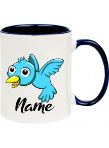 Kindertasse Tasse, Vogel Spatz Bird mit Wunschnamen Tiere Tier Natur, Tasse Kaffee Tee, blau