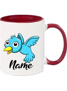 Kindertasse Tasse, Vogel Spatz Bird mit Wunschnamen Tiere Tier Natur, Tasse Kaffee Tee, burgundy