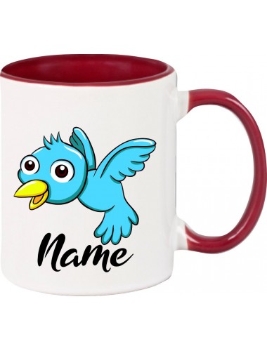 Kindertasse Tasse, Vogel Spatz Bird mit Wunschnamen Tiere Tier Natur, Tasse Kaffee Tee, burgundy