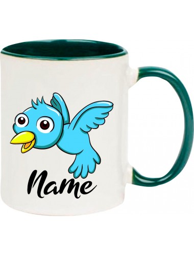 Kindertasse Tasse, Vogel Spatz Bird mit Wunschnamen Tiere Tier Natur, Tasse Kaffee Tee, gruen