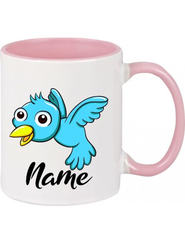 Kindertasse Tasse, Vogel Spatz Bird mit Wunschnamen Tiere Tier Natur, Tasse Kaffee Tee, rosa