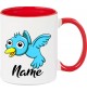Kindertasse Tasse, Vogel Spatz Bird mit Wunschnamen Tiere Tier Natur, Tasse Kaffee Tee, rot